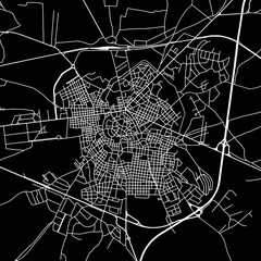 1:1 square aspect ratio vector road map of the city of  Altamura in Italy with white roads on a black background.