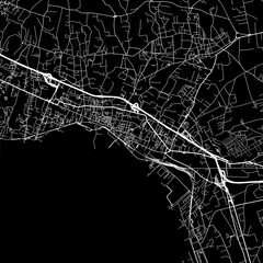 1:1 square aspect ratio vector road map of the city of  Torre Annunziate in Italy with white roads on a black background.