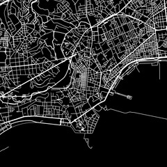 1:1 square aspect ratio vector road map of the city of  Napoli Centro in Italy with white roads on a black background.