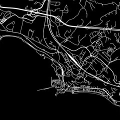 1:1 square aspect ratio vector road map of the city of  Pozzuoli in Italy with white roads on a black background.