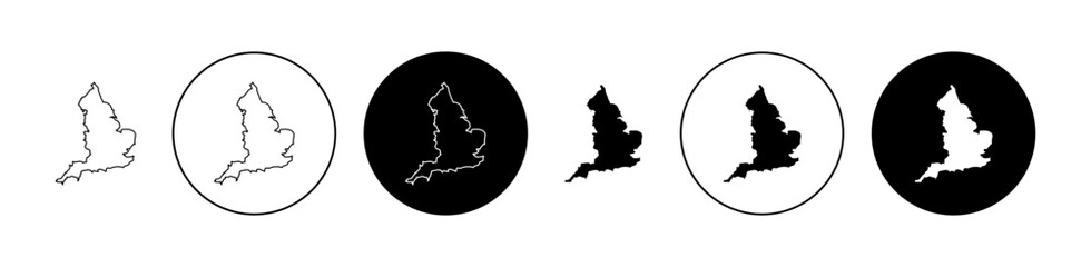 Map of England Line Icon Set. Area Vector Icon in Black Color. Suitable for Apps and Websites UI Designs. - obrazy, fototapety, plakaty