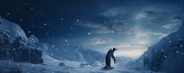 Fototapeta premium Penguin pondering life by the seaside.