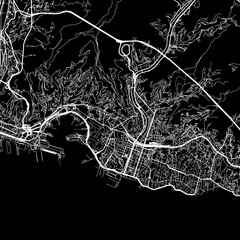 1:1 square aspect ratio vector road map of the city of  Genoa in Italy with white roads on a black background.