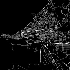 1:1 square aspect ratio vector road map of the city of  Trapani in Italy with white roads on a black background.