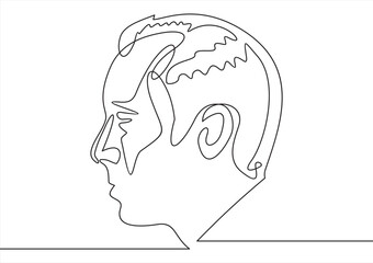 Continuous line drawing of a male portrait vector design. One line drawing of a human face in a minimalist style graphic design