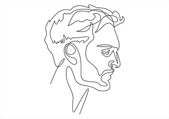 Continuous line drawing of a male portrait vector design. One line drawing of a human face in a minimalist style graphic design