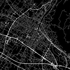 1:1 square aspect ratio vector road map of the city of  Prato in Italy with white roads on a black background.