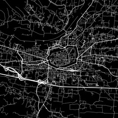 1:1 square aspect ratio vector road map of the city of  Lucca in Italy with white roads on a black background. - obrazy, fototapety, plakaty