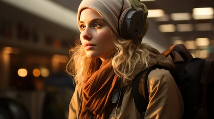 portrait of a woman in the headphone
