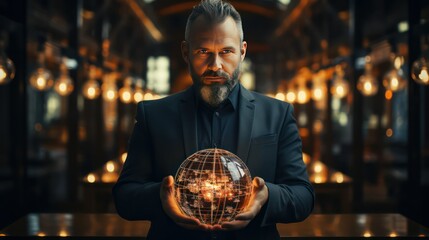 man hand holding a technology ball