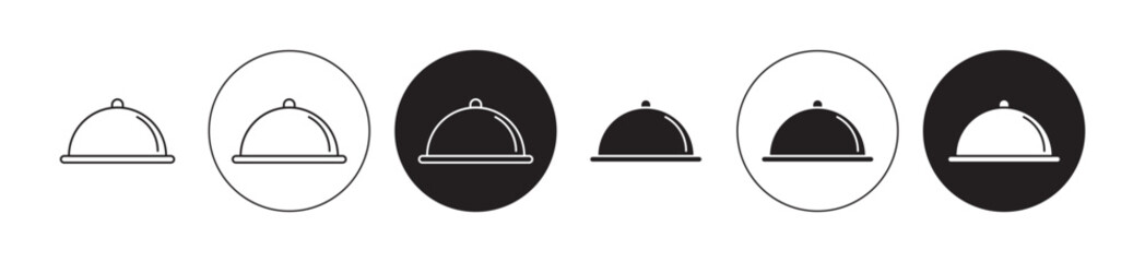 Food platter serving Sign Set. Dinner serve cloche vector icon in black color.