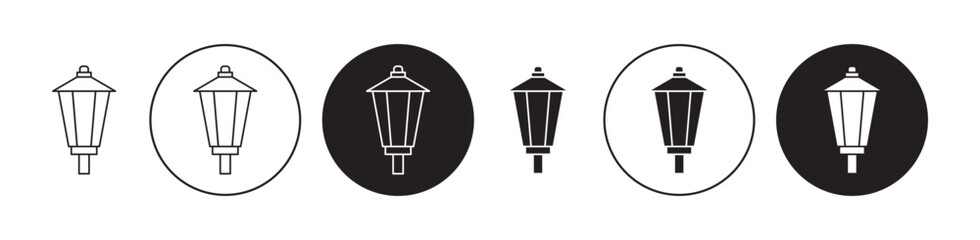Fototapeta na wymiar Street lamp Sign Set. Vintage retro lamppost vector icon in black color.