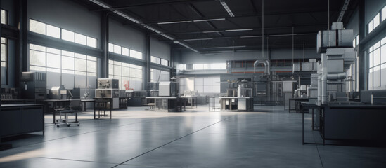 Factory Production Workshop. Interior of factory, factory shop, workshop. Modern industrial enterprise