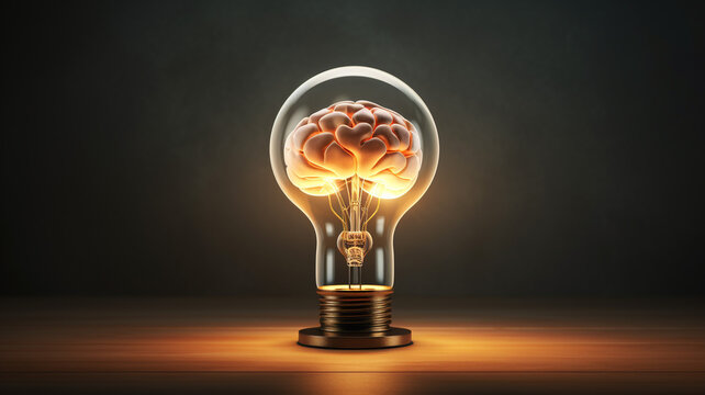 brain in the light, creative idea or positive thinking