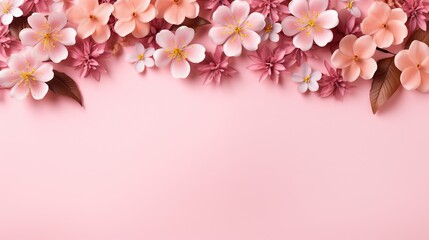  pink flowers on a pink background with leaves and flowers in the center. generative ai
