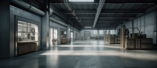Fototapeta premium Interior of Factory shop, Workshop, Warehouse, Storage. Large Modern Factory
