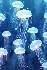 Jellyfish pattern blue colors. Generative ai.