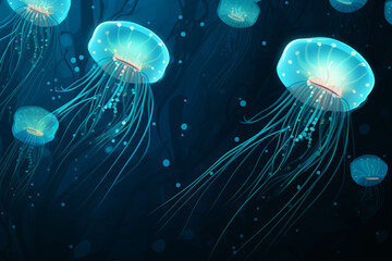 Naklejka premium Jellyfish pattern blue colors. Generative ai.