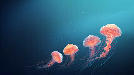 Fototapeta premium Jellyfish pattern blue colors. Generative ai.