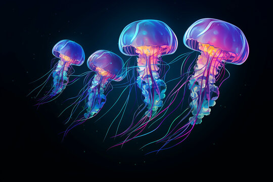Jellyfish pattern blue colors. Generative ai.