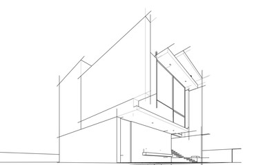 Modern architecture sketch vector 3d drawing