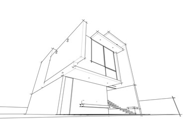 Modern architecture sketch vector 3d drawing