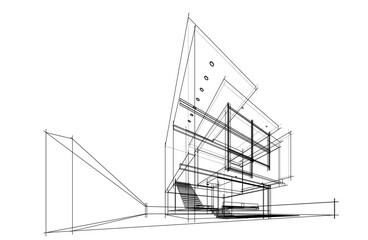 Modern architecture sketch vector 3d drawing