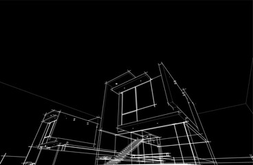 Modern architecture sketch vector 3d drawing