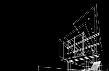 Modern architecture sketch vector 3d drawing