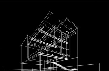 Modern architecture sketch vector 3d drawing