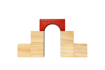 Wooden geometric shapes cube for conceptual design. Business, Education, game. isolated on a white background.PNG