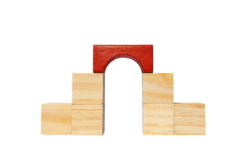 Wooden geometric shapes cube for conceptual design. Business, Education, game. isolated on a white background.PNG