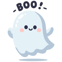 Image Description:
A vector illustration of a cute spooky ghost with the word 