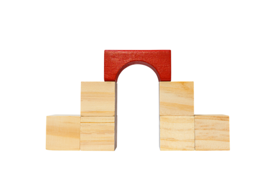 Wooden geometric shapes cube for conceptual design. Business, Education, game. isolated on a white background.PNG