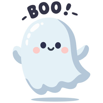 Image Description:
A vector illustration of a cute spooky ghost with the word "Boo" floating above it on a white background.