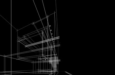 Modern architecture sketch 3d rendering 