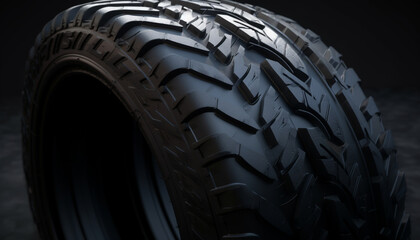 Shiny alloy wheel on dirty off road truck in slippery sand generated by AI