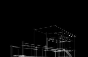 Modern architecture sketch 3d rendering 
