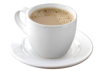 xícara branca com café com leite isolado em fundo transparente