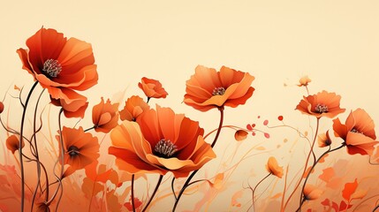  a painting of orange flowers on a beige background with a butterfly.  generative ai