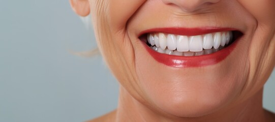 Obraz premium Generative AI, senior woman mouth or teeth smiling, hygiene or dental cleaning cosmetic service
