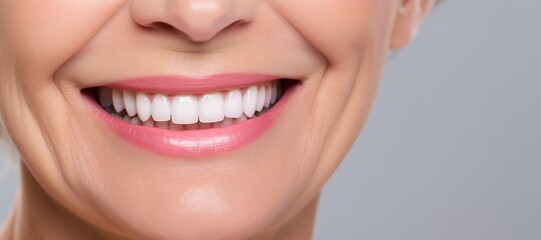 Obraz premium Generative AI, senior woman mouth or teeth smiling, hygiene or dental cleaning cosmetic service
