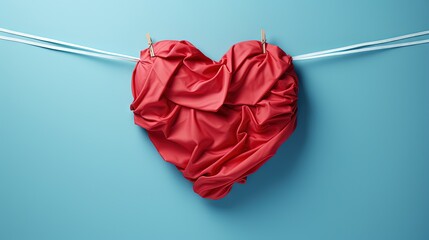  a heart shaped piece of cloth hanging on a clothes line.  generative ai - obrazy, fototapety, plakaty