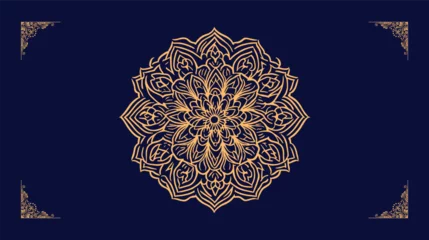 Foto op Plexiglas Arabic Vector traditional luxury ornamental mandala design background in gold color design and Navy Blue color background floral mandala patterns design. © srdesignhouse