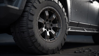 Shiny alloy wheel on dirty sports utility vehicle needs repairing generated by AI
