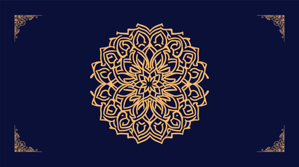 Arabic Vector traditional luxury ornamental mandala design background in gold color design and Navy Blue color background floral mandala patterns design.