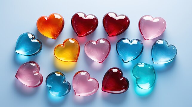  a group of heart shaped candies sitting on top of a table.  generative ai