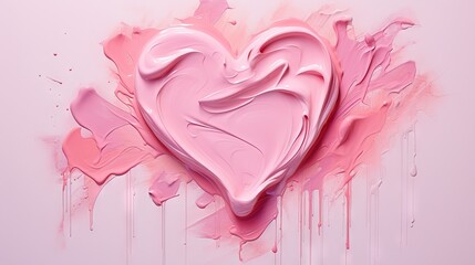  a pink heart shaped painting on a pink background with paint splatters.  generative ai