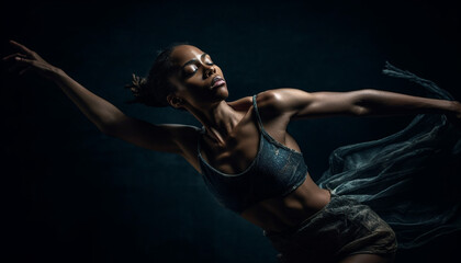 Fototapeta na wymiar Young woman dancer exudes strength and sensuality generated by AI