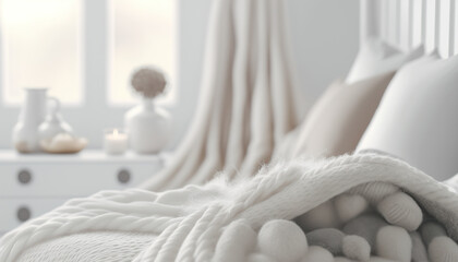 Fototapeta na wymiar Bedroom with white pillows.